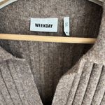 Weekday Husky V Neck Chunky Ribbed Knit Sweater Dress in Oat Brown Photo 5