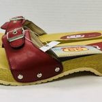 Route 66 Red Single Strappy Slip On Wooden Sandals, Size 8 Chunky Boho Photo 2