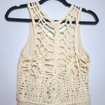 Free People  Macrame Peplum Sleeveless Medium Ivory Cream Textured Cutout Tank Photo 4