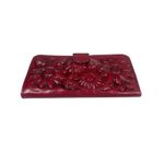 Handmade Vtg Red Tooled Leather Sunflower Womens Embossed Clutch Wallet Mexico 8" x 4" Photo 3