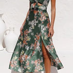 Dark Green Floral Print Tie Photo 0