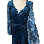 Frye and Co. velvet blouse sleeve tiered midi peasant teal floral dress Blue Size XXL Photo 4