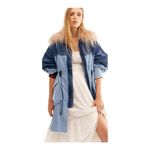 Free People  Days to Come Denim Parka Coat Faux Fur Collar  Size M New Photo 1