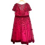 Mac Duggal Burgundy Floral Appliqué Flutter Sleeve Velvet Hem Midi Dress Size 16 Photo 2