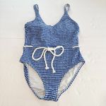 Ann Taylor NWT  LOFT Beach Blue Gingham Rope Tie Waist One Piece Swimsuit MEDIUM‎ Photo 3