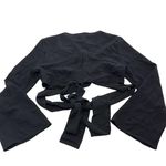 ASOS Blouse Womens 10 Black Tie Front Crop Top Long Bell Sleeve V Neck Wrap Photo 1