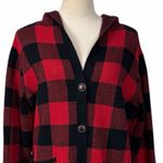 Denim & Co. Women’s Large Petite Red Black Buffalo Plaid Hooded Cardigan Sweater Size undefined Photo 6