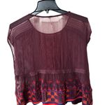 Free People  “All Your Feelings” Sheer Embroidered Blouse Plum Red Boho Photo 4