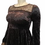 Main Strip  Crushed Brown Velvety Lace Mini Boho Dress Dark Academia Photo 4