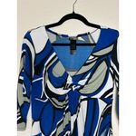 Bisou Bisou M Midi Dress Blue Gray White Stretch Abstract Print Modern Artsy Photo 11
