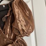 Topshop Metallic Puff Sleeve Mini Wrap Dress In Copper Size 8 Photo 6