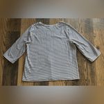 Chico's Sz 2 US L Black White Stripe Embroidered Floral Stretch Cotton Knit Top Photo 7