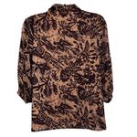 Joie  Coral & Plum Tropical Floral‎ 3/4 Sleeve Tie  Neck Blouse Size Small Photo 4