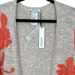 NWT Chicos Embroidered Knit Ruana Neutral Orange Floral Linen Cotton Size S/M Tan Photo 7