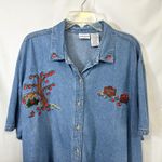 VTG Plus Size 26/28W Denim Top Embroidered Apple Tree Teddy Bear Teacher 411 Blue Photo 2