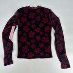 Crave fame  Juniors Ruched-Front Mesh Sleeve Top Red Black Floral Size XS NEW‎ Photo 4