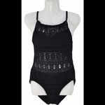 Aqua Green Crochet High Neck Black One Piece Swimsuit Medium Photo 2