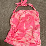 SheIn Pink and white hibiscus print halter top Photo 0