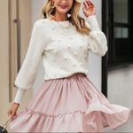 Simplee Pom Pom Bobble Stitch Cable Knit Long Sleeve Sweater, Small White Photo 0