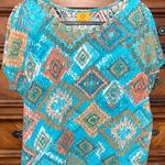 Ruby Rd . colorful southwestern print mesh top with gold-toned accents 24” P2P Photo 0