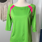 Gretchen Scott Women's Bright Neon Pink Lime Green 3/4 Sleeve Blouse Shirt Top S Photo 0