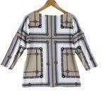 Talbots Top Womens Medium Petite White Tan Equestrian Print Rayon Photo 1