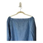 Free People  Shirt Women XS Blue Off The Shoulder Chambray Tie Cuff Top Boho Photo 4