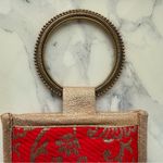 Red Floral Embroidered Velvet Wristlet phone or multipurpose Pouch Photo 3