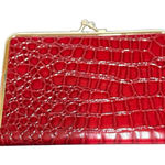 Vintage Red Faux Crocodile Clasp Wallet Card Holder Retro Kiss Lock Purse Photo 0