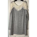 Mega or Gray Long Sleeve Sweater With Ivory Lace/Crochet Detail, XL Photo 3