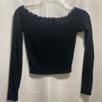 DAZY Women’s Black Lace Trim Long Sleeve Top Size Small Ribbed Knit Photo 0