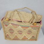 Vintage Woven Straw Seagrass Picnic Basket Bag Cotton Lined Beach Summer Day Out Photo 8