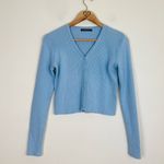 Brandy Melville baby blue ribbed v-neck button front cardigan sweater. Small Photo 3