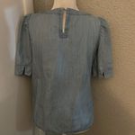 Loft  Ann Taylor Crewneck Denim Short Sleeve Blouse XS Casual Costal Cowgirl Photo 1