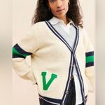 Callahan Varsity Collegiate Cardigan Retro Knit Athletic Ivory Cream Green sz S Photo 0