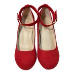 Red Suede leather look chunky heel fashion pumps shoes Mary Jane Size 5.5 Photo 1