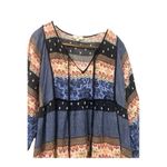 Entro  Womens Tie Up Neck 3/4 Sleeve Mixed Print Casual Boho Tunic‎ Dress M Photo 2