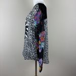 Desigual Top Womens Large Black Multicolor Floral Long Sheer Mesh Sleeve Y2K L Photo 9