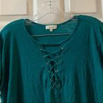 Love j Teal Lace Up Accent Short Sleeve Crop Top M Photo 4