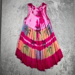 Tie Dye Palm Tree Dress Free Size Sleeveless Casual Summer Beach Cover Up Bright Pink Size L Photo 1