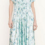 Vince  Floral Crushed‎ Satin Midi Dress Pale Lagoon L Photo 0
