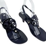 Tory Burch Black Patent Leather Miller Kitten Heels Sandals Logo Classic Size 8 Photo 0