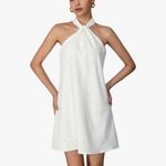 White Halter Neck Pearl Dress Size M Photo 1