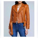L'Agence L’AGENCE Billie Cognac Leather Belted Moto Jacket Size XS EUC Photo 1