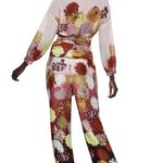 ZARA Satin Floral Wide Leg Brown Pink Pants Sz M Photo 0