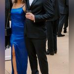 Lulus  Keeper Of My Heart Royal Blue Satin One-shoulder Maxi Dress Photo 1