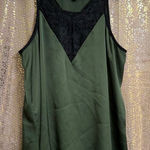 EXPRESS Olive Green Satin Black Lace Tank Top Camisole Small Photo 0