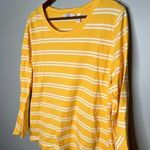Isaac Mizrahi Live! Scoop Neck Top w/ Bracelet Ruffle Sleeve yellow white stripe Photo 2