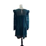 Crystal Doll Women’s Sheer Green Dress Pop Corn Textured Mock Neck Cape Sleeve Tiered Sz M Photo 1