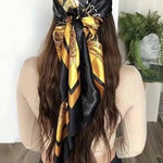 35" Satin Large Gothic Square Scarf, Leisure Style Thin Punk Smooth Shawl Yellow Photo 0